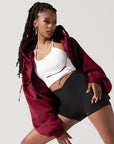 Full Size Zip Cloud Hoodie - Crimson