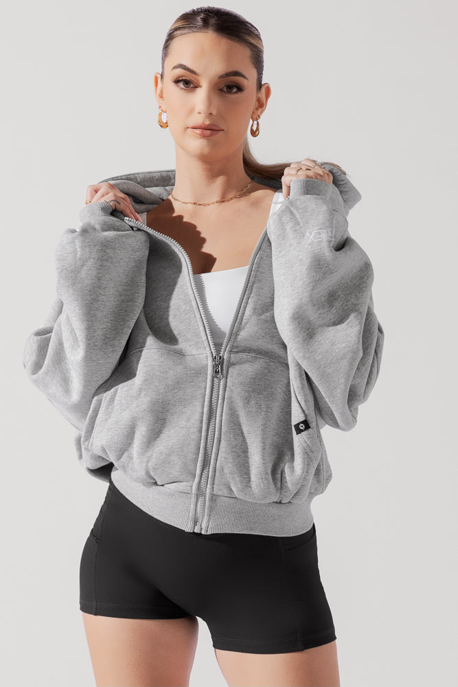 Full Size Zip Cloud Hoodie - Heather Grey