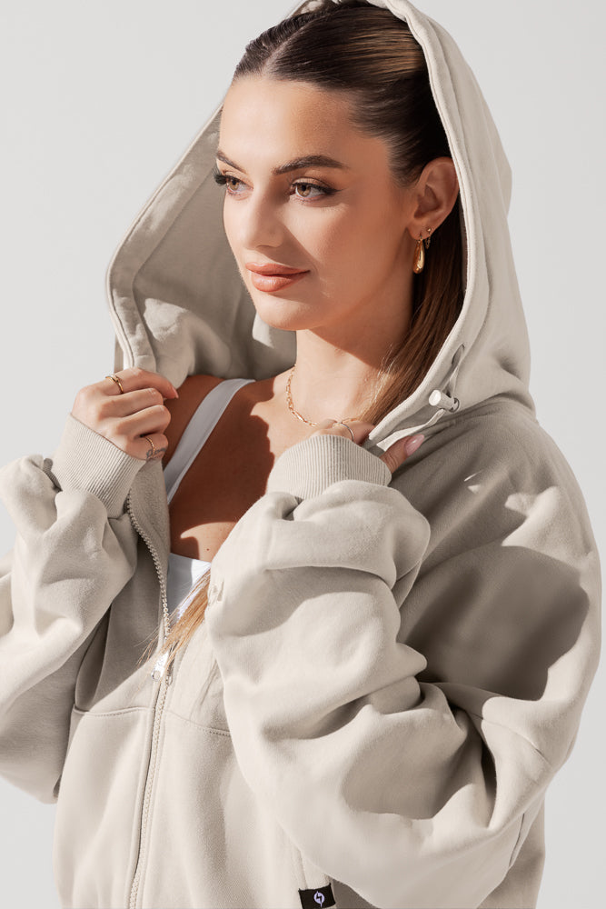 Full Size Zip Cloud Hoodie - Seashell