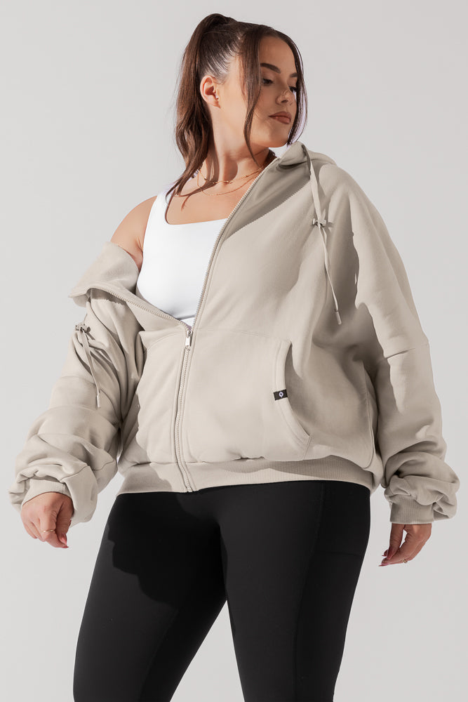 Full Size Zip Cloud Hoodie - Seashell