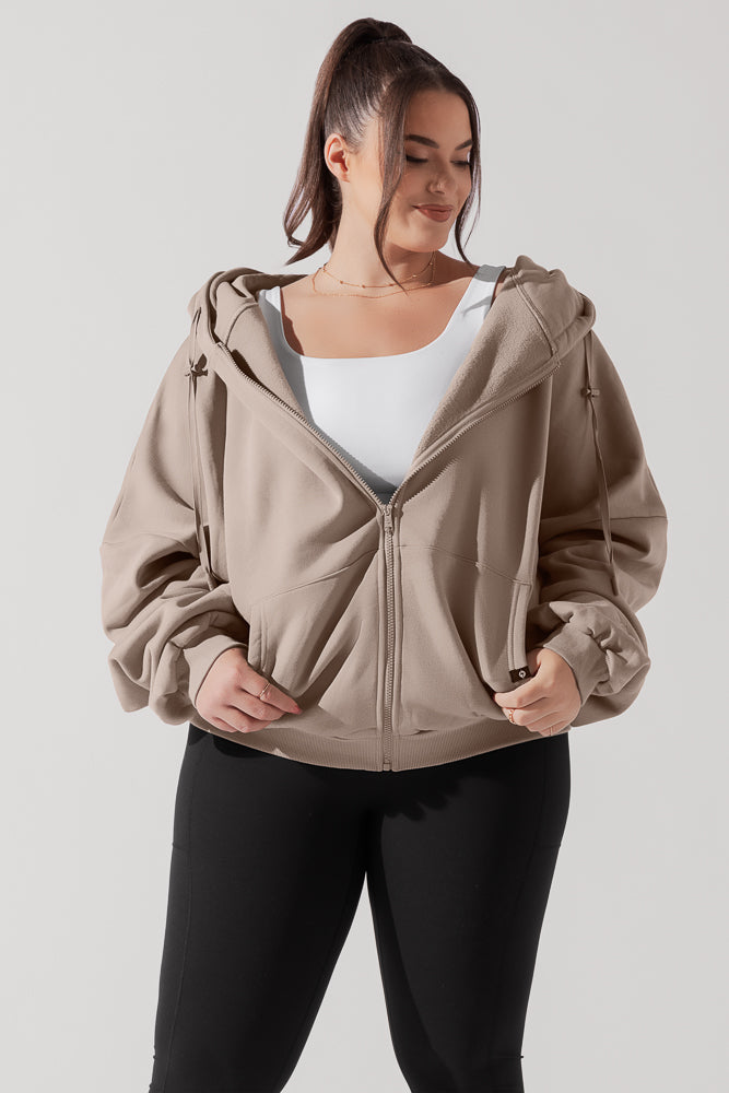 Full Size Zip Cloud Hoodie - Taupe