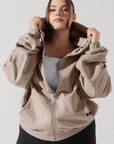 Full Size Zip Cloud Hoodie - Taupe