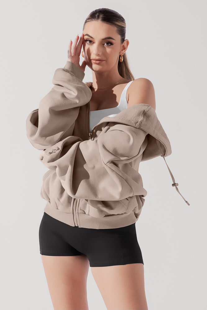 Full Size Zip Cloud Hoodie - Taupe