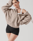 Full Size Zip Cloud Hoodie - Taupe