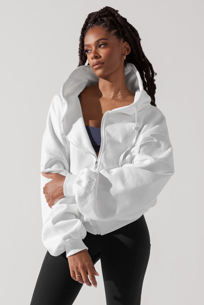 Full Size Zip Cloud Hoodie - White