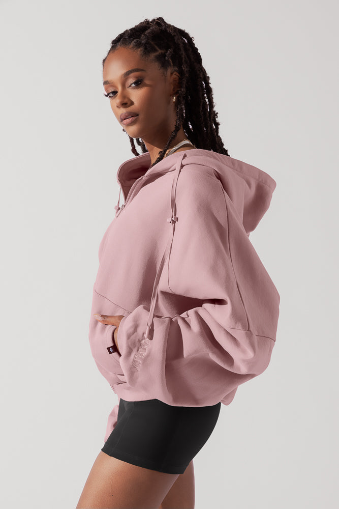 Full Size Zip Cloud Hoodie - Blush