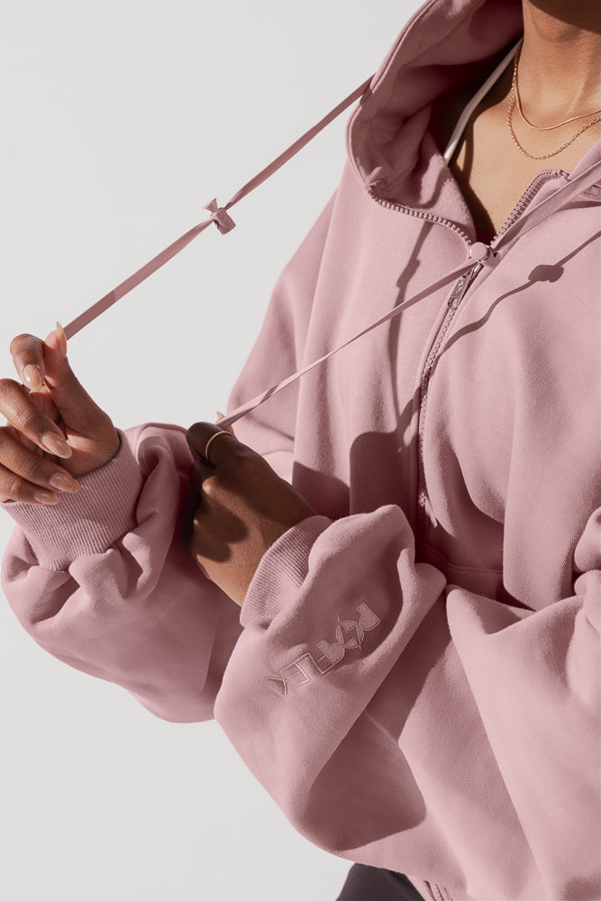 Full Size Zip Cloud Hoodie - Blush