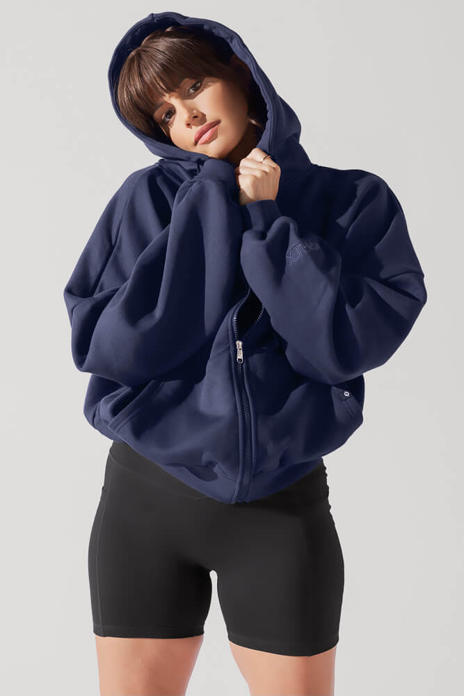 Full Size Zip Cloud Hoodie - Academic Navy