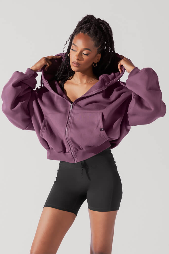 Full Size Zip Cloud Hoodie - Deep Plum