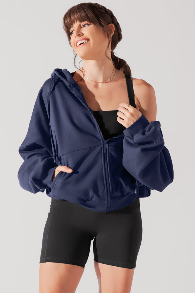 Full Size Zip Cloud Hoodie - Academic Navy