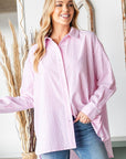 First Love Full Size Striped Button Down High-Low Hem Shirt