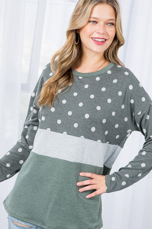 e Luna Polka Dot Colorblock Top