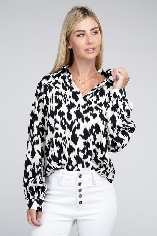 Allover Print Collared Shirt