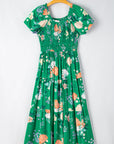 Floral Bubble Sleeve Smocked Tiered Midi Dress