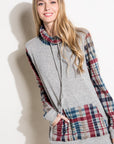 e Luna Plaid Mixed Turtle Neck Sweatshirt