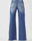 RISEN High Waist Raw Hem Wide Leg Jeans