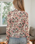 Floral Mesh Mock Neck Long Sleeve Top