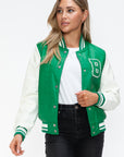 Love Me Now PU Leather Contrast Snap Down Bomber Jacket