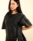 VERY J Round Neck Exposed Seam Slit T-Shirt