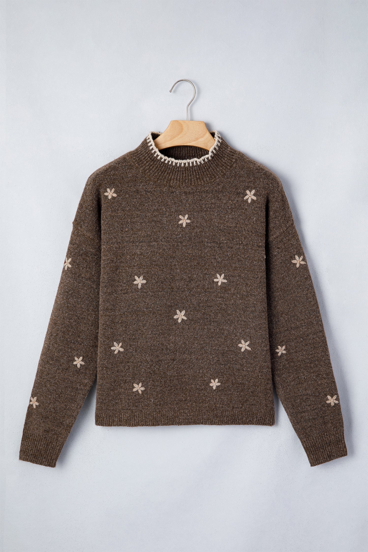 Chicory Floral Embroidered Mock Neck Sweater