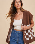 Annie Wear Checkered Button Down Short Sleeve Cardigan