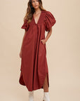 Annie Wear Smocked Puff Sleeve Midi Dress