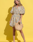 And The Why Full Size Floral Surplice Puff Sleeve Dress