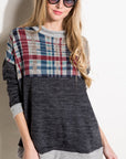 e Luna PLUS Solid Plaid Mock Neck Top