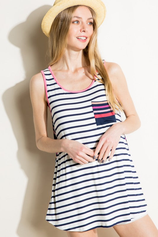 e Luna Mixed Stripe Pocket Tank Top