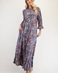 Celeste Full Size Ruffle Hem Paisley Round Neck Dress