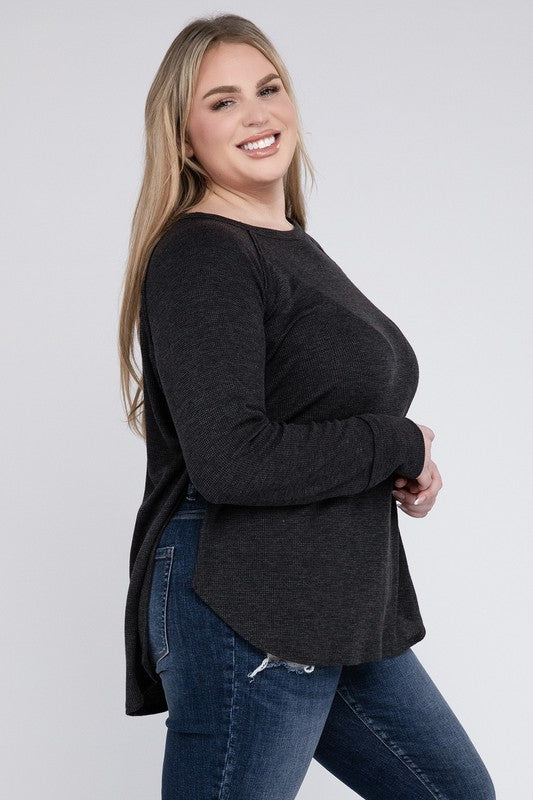 ZENANA Plus Melange Baby Waffle Long Sleeve Top