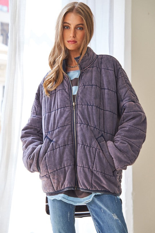 Davi &amp; Dani Washed Soft Comfy Quilting Zip Closure Jacket