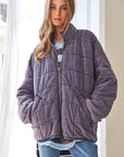 Davi & Dani Washed Soft Comfy Quilting Zip Closure Jacket