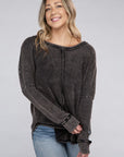 Zenana Plus Washed Baby Waffle Oversized Long Sleeve Top