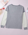 Women Seam Ribbed Patchwork V Neck Sweatshirt