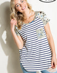 e Luna PLUS Striped Floral Print Pocket Top