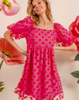 BiBi Polka Dot Mesh Puff Sleeve Dress