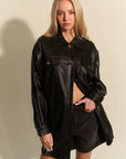 Davi & Dani Faux Leather Button Up Jacket with Chest Pockets