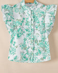 Floral Ruffle Sleeve Frilled Button-Up Shirt