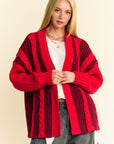 Davi & Dani Cable-Knit Color Block Open Front Cardigan