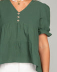 Button Front Puff Sleeve Blouse - Online Only