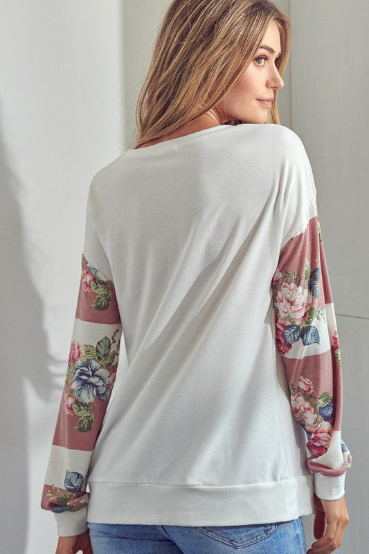 e Luna Solid Floral Mix Sweatshirt