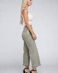 Zenana Acid Washed High Waist Frayed Hem Straight Pants