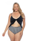 Black Striped Cutout One Piece Swimsuit