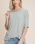 BOMBOM Striped Round Neck T-Shirt