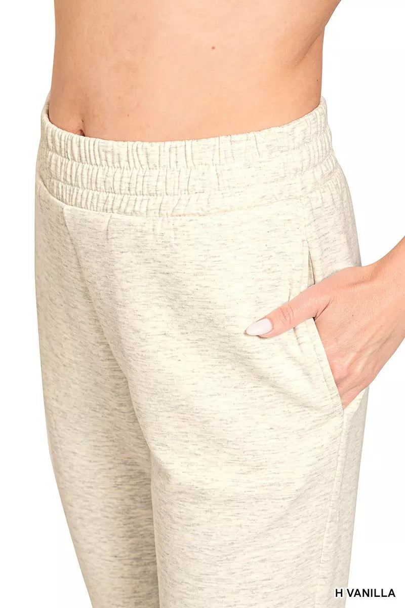 Zenana Scuba Capri Sweatpants with Pocket in Vanilla