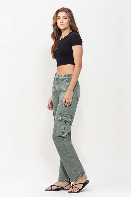 VERVET by Flying Monkey Mid Rise Straight Jeans with Cargo Pocket Detail