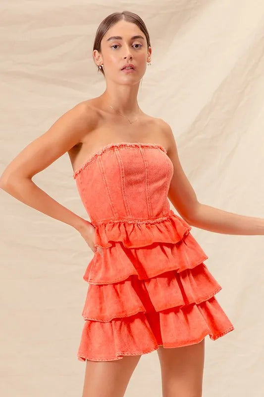 SO ME Strapless Ruffle Layered Game Day Cheer Up Dress