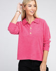 Zenana Brushed Melange Hacci Collared Sweater