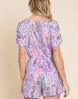 BOMBOM Print Short Sleeve Romper with Pockets